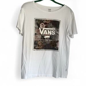 VANS white short sleeve graphic t-shirt with floral design. Large